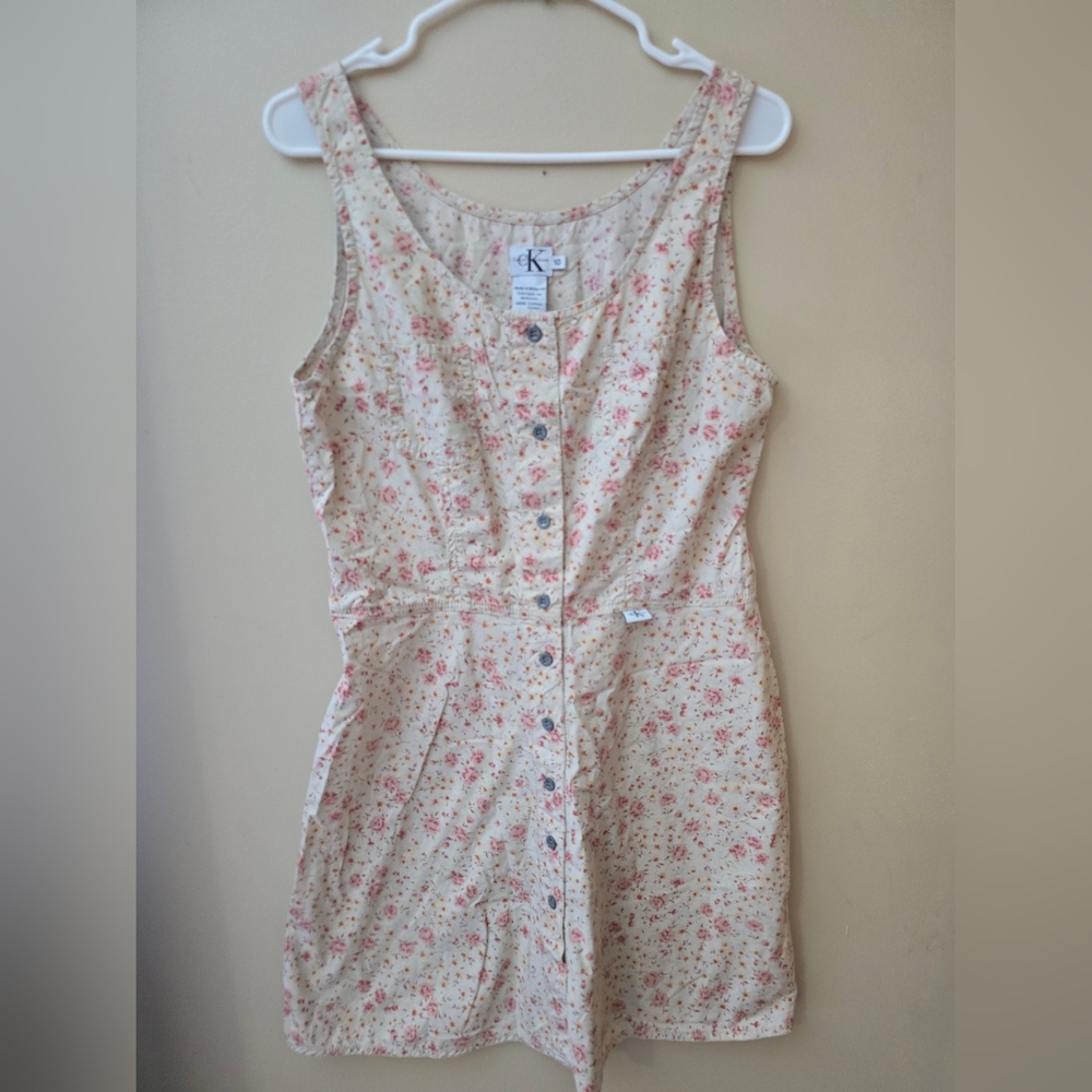 Calvin Klein Jeans Floral Mini Dress - Cream and Pink
